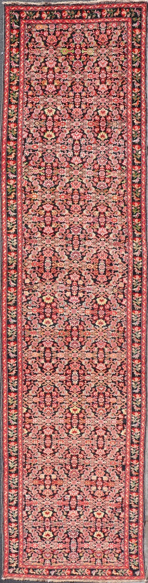 Colorful Jewel - Toned Antique Caucasian Karabagh Runner with All - Over Herati design Background and rose border. Caucasian runner, antique runner, antique Caucasian runner, antique Karabagh runner. Colorful jewel - toned antique Caucasian Karabagh ... - Keivan Woven ArtsW22 - 0201 - 19082Rug