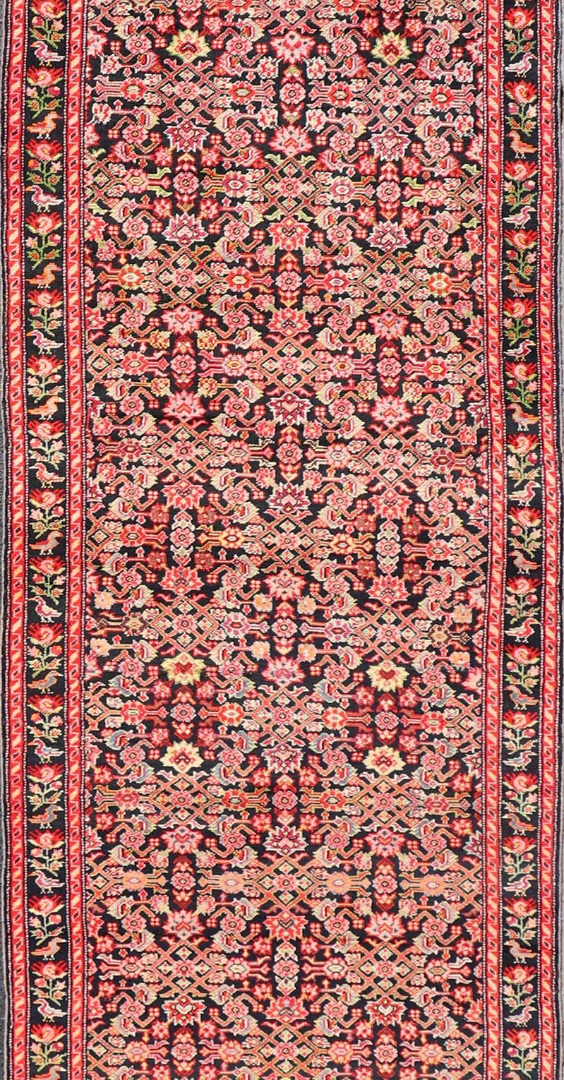 Colorful Jewel - Toned Antique Caucasian Karabagh Runner with All - Over Herati design Background and rose border. Caucasian runner, antique runner, antique Caucasian runner, antique Karabagh runner. Colorful jewel - toned antique Caucasian Karabagh ... - Keivan Woven ArtsW22 - 0201 - 19082Rug
