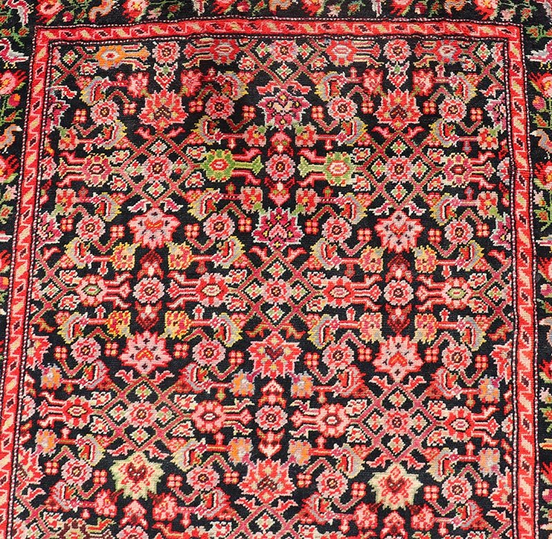 Colorful Jewel - Toned Antique Caucasian Karabagh Runner with All - Over Herati design Background and rose border. Caucasian runner, antique runner, antique Caucasian runner, antique Karabagh runner. Colorful jewel - toned antique Caucasian Karabagh ... - Keivan Woven ArtsW22 - 0201 - 19082Rug