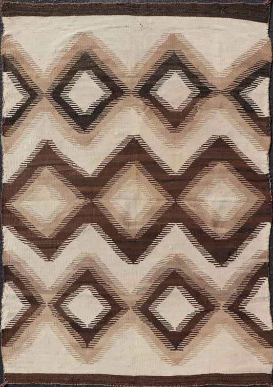 Measures: 3'9 x 5'7 American Navajo Rug with Geometric Diamond All - Over Design in Tan, Brown, Cream. Keivan Woven Arts / rug W22 - 0901, country of origin / type: United States of America / Navajo, circa early - 20th Century. This intriguing vin... - Keivan Woven ArtsW22 - 0901 - 21367