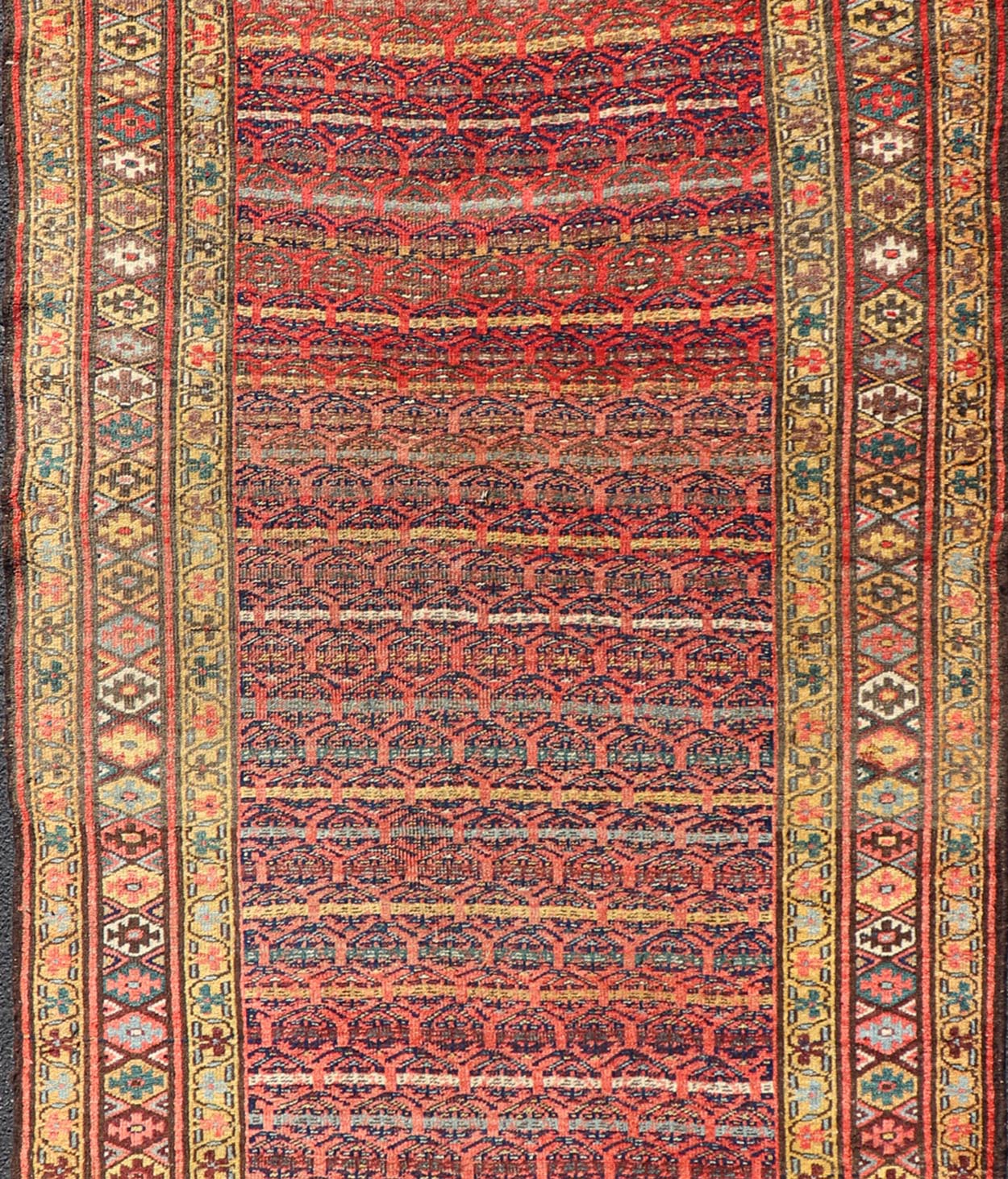 Antique Persian Kurdish Bidjar Gallery Rug with Repeating Paisley Design. Antique Bidjar wide Runner. Antique Persian Kurdish Bidjar Gallery Rug, Keivan Woven Arts; rug W22 - 1206; country of origin / type: Persian / Bidjar, circa 1900. Measures: ... - Keivan Woven ArtsW22 - 1206 - 22668