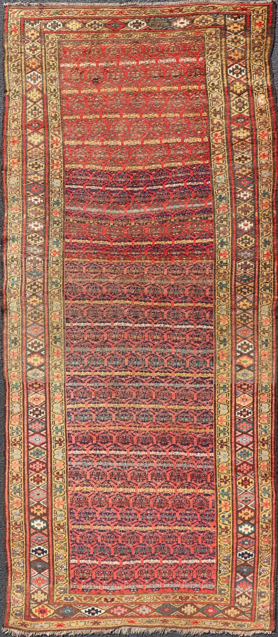Antique Persian Kurdish Bidjar Gallery Rug with Repeating Paisley Design. Antique Bidjar wide Runner. Antique Persian Kurdish Bidjar Gallery Rug, Keivan Woven Arts; rug W22 - 1206; country of origin / type: Persian / Bidjar, circa 1900. Measures: ... - Keivan Woven ArtsW22 - 1206 - 22668