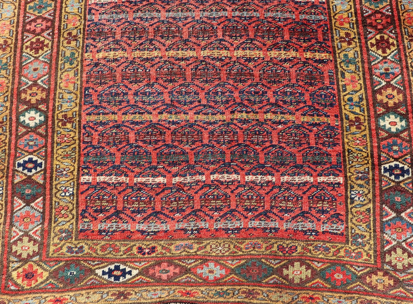 Antique Persian Kurdish Bidjar Gallery Rug with Repeating Paisley Design. Antique Bidjar wide Runner. Antique Persian Kurdish Bidjar Gallery Rug, Keivan Woven Arts; rug W22 - 1206; country of origin / type: Persian / Bidjar, circa 1900. Measures: ... - Keivan Woven ArtsW22 - 1206 - 22668