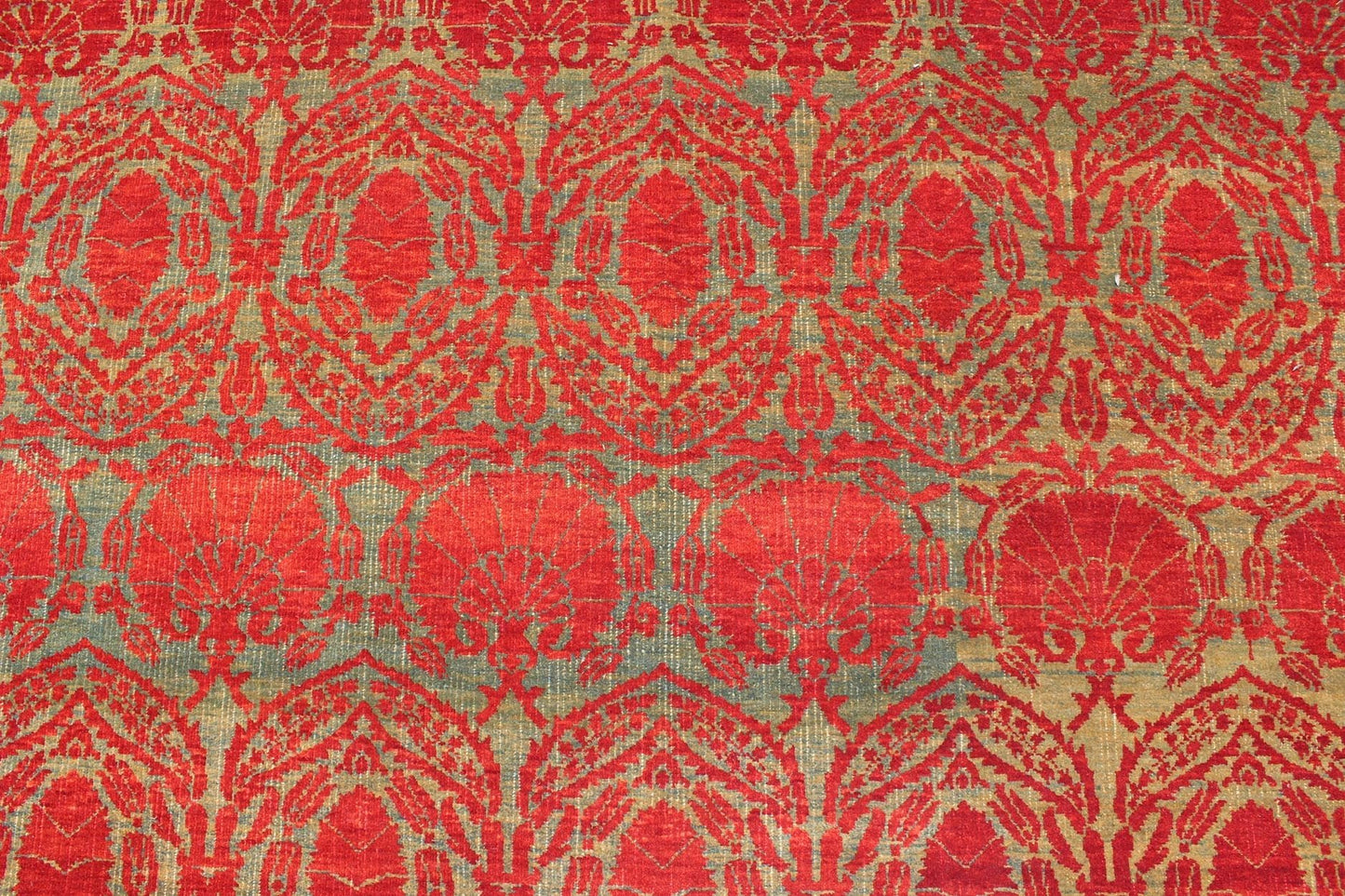 Measures: 9'11 x 13'0. Green and red vintage Turkish tribal ottoman rug with repeating design. Keivan Woven Arts / rug WL - 269742, country of origin / type: Turkey / Ottoman, circa 1990 Handwoven in Turkey, this one - of - a - kind vintage Ottoman r... - Keivan Woven ArtsWL - 269742 - 1969Rug