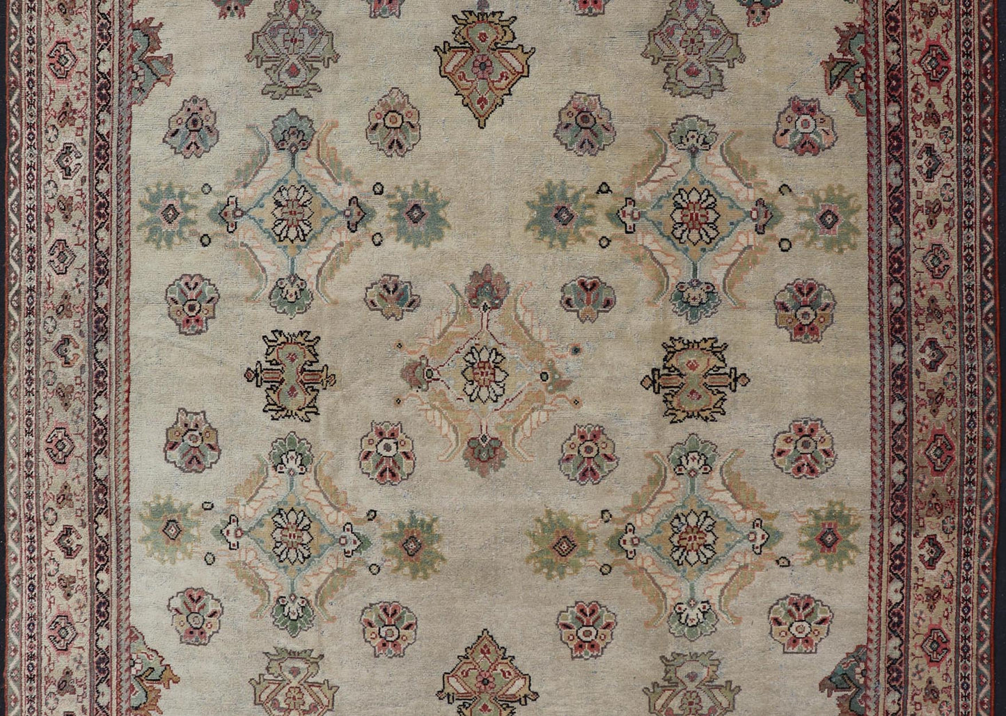 Ivory Background Antique Persian Sultanabad - Mahal Rug with Sub - Geometric Design. Antique Persian Sultanabad - Mahal Rug. Keivan Woven Arts / rug/ X23 - 0202, country of origin / type: Persian / Sultanabad, circa Early - 20th Century. Measures:... - Keivan Woven ArtsX23 - 0202 - 21687