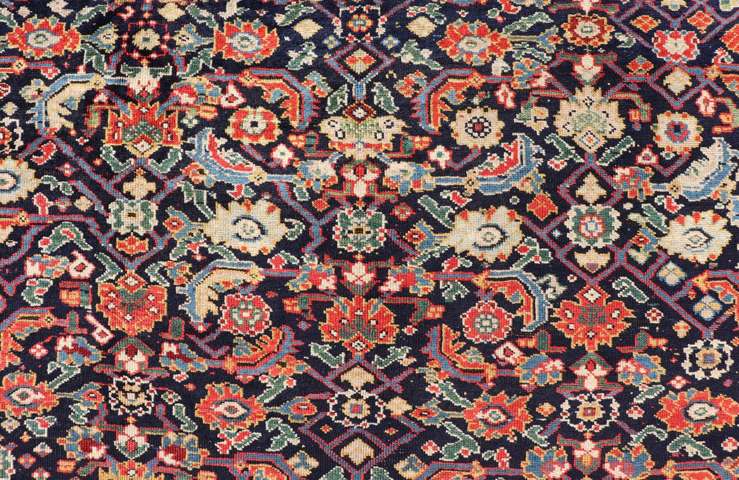 1870's Antique N.W. Persian Large Gallery Rug in Blue Background, Red Border From the estate of Jack Welch, the American Executive, this circa 1875 antique N.W. long gallery runner displays rich and brilliant array of colors set on blue backgro... - Keivan Woven ArtsX23 - 0204 - 23468