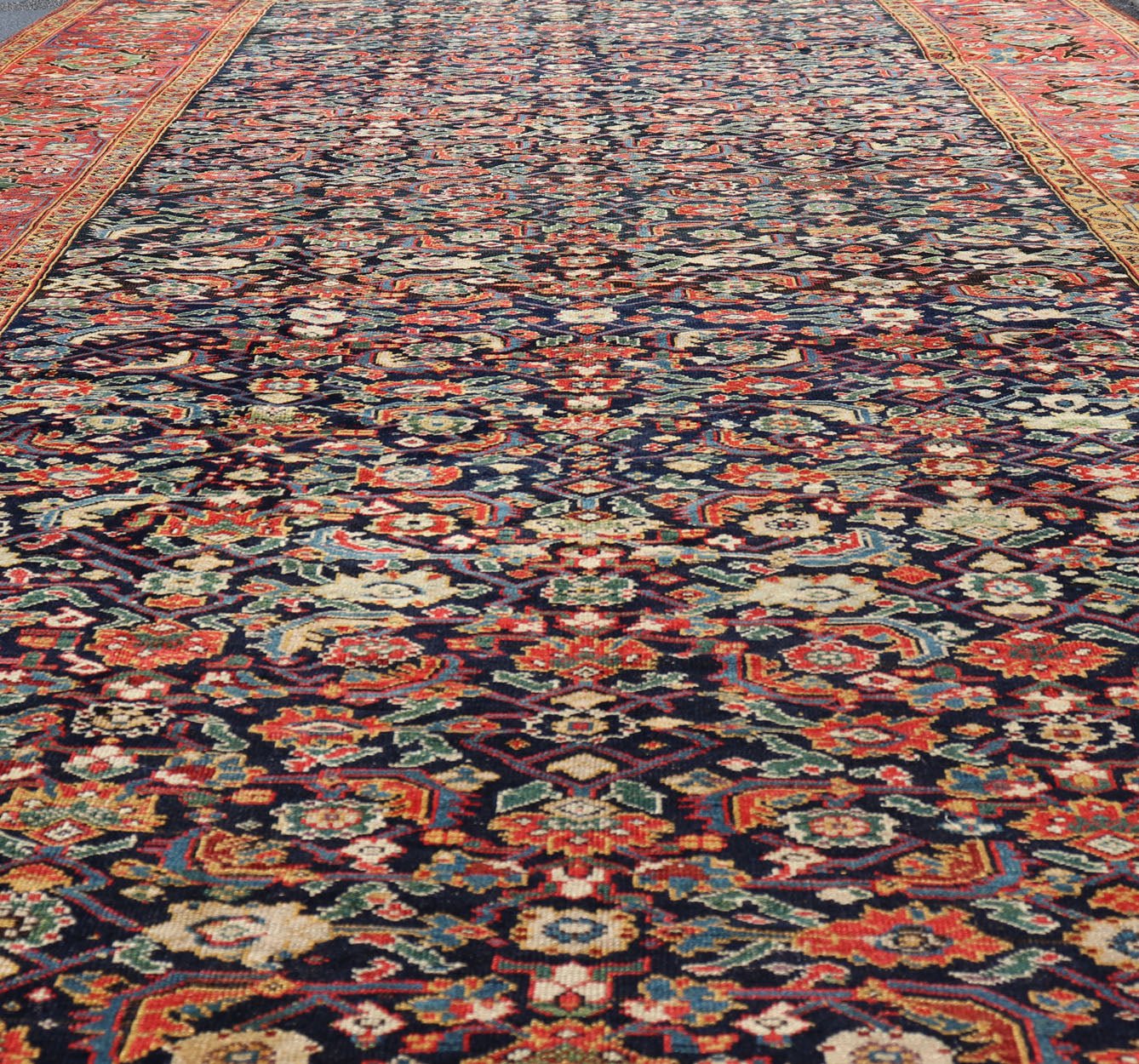 1870's Antique N.W. Persian Large Gallery Rug in Blue Background, Red Border From the estate of Jack Welch, the American Executive, this circa 1875 antique N.W. long gallery runner displays rich and brilliant array of colors set on blue backgro... - Keivan Woven ArtsX23 - 0204 - 23468