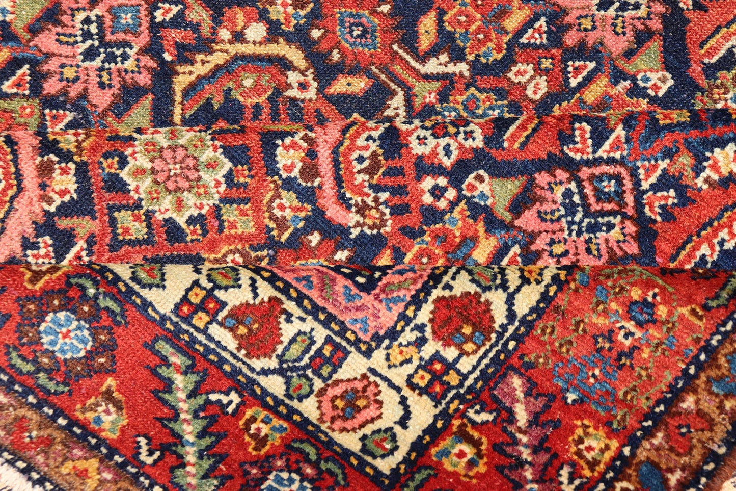 Antique Persian Gallery Malayer Runner in Blue Background and Multi Colors. Keivan Woven Arts / rug X23 - 0403, country of origin / type: Iran / Malayer, circa 1920 Measures: 5'10 x 16'2 - Keivan Woven ArtsX23 - 0403 - 196 - 24271Rug