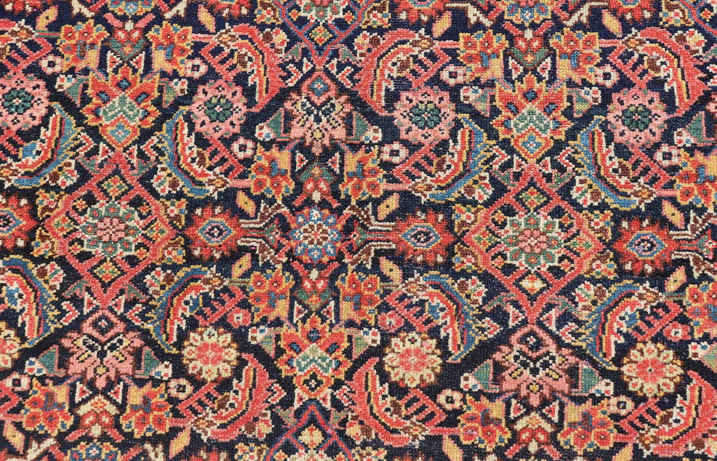 Antique Persian Gallery Malayer Runner in Blue Background and Multi Colors. Keivan Woven Arts / rug X23 - 0403, country of origin / type: Iran / Malayer, circa 1920 Measures: 5'10 x 16'2 - Keivan Woven ArtsX23 - 0403 - 196 - 24271Rug