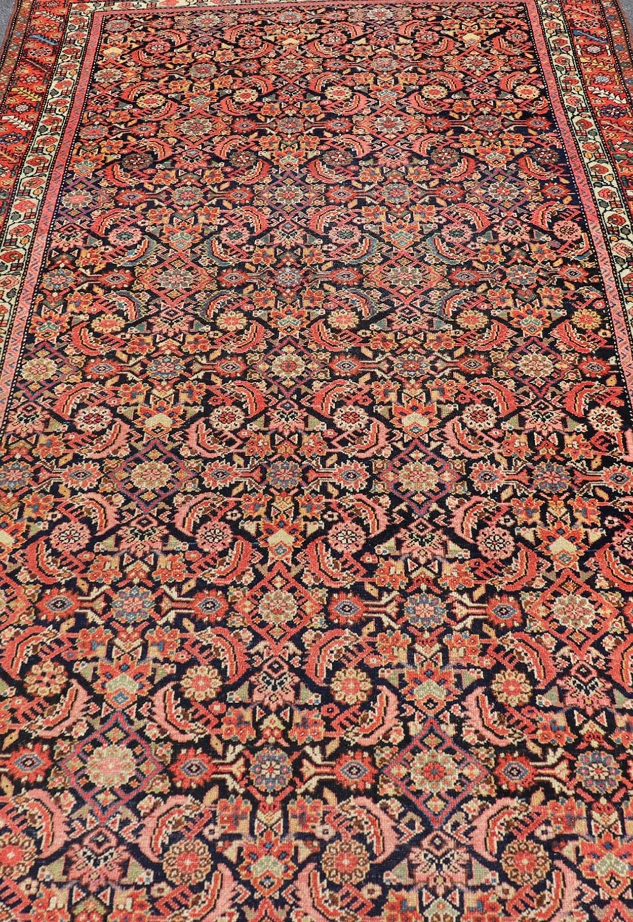 Antique Persian Gallery Malayer Runner in Blue Background and Multi Colors. Keivan Woven Arts / rug X23 - 0403, country of origin / type: Iran / Malayer, circa 1920 Measures: 5'10 x 16'2 - Keivan Woven ArtsX23 - 0403 - 196 - 24271Rug