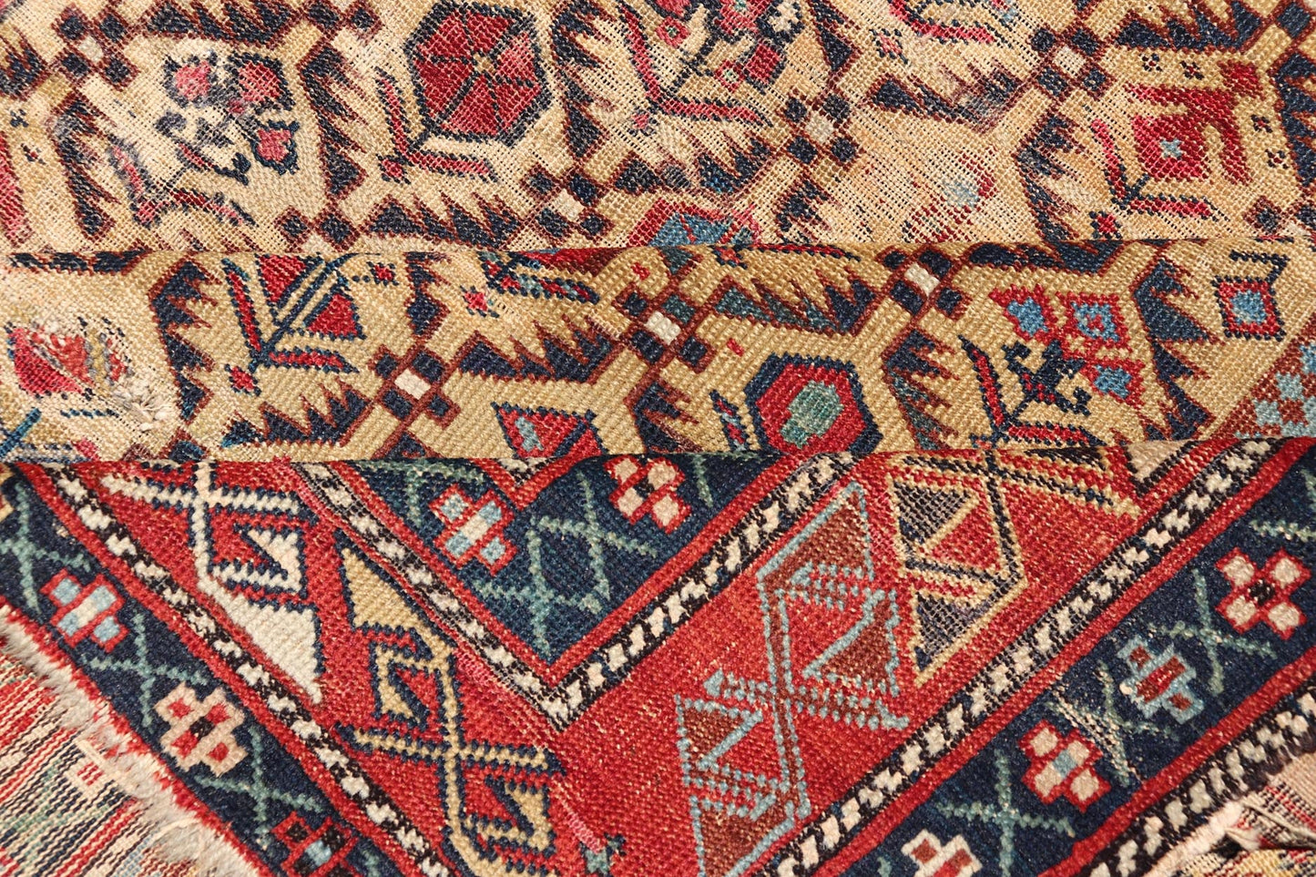 Antique Shirvan Prayer Rug with All - Over Floral Design and Geometric Borders. Keivan Woven Arts / rug X23 - 0404 - 251 / early 20th century. Measures: 3'9 x 4'8 This colorful floral - design antique Caucasian Shirvan prayer rug from the late 19th cen... - Keivan Woven ArtsX23 - 0404 - 251 - 24277Rug