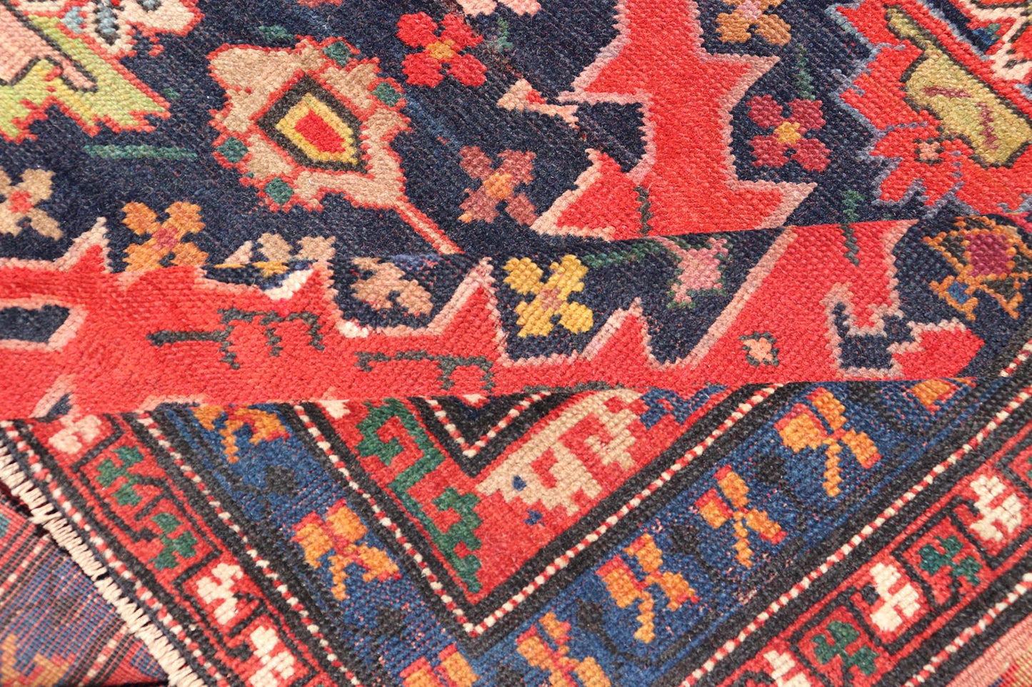 Antique Caucasian Kazak Rug with Sub - Geometric Medallions Design in Red and Blue. Keivan Woven Arts / rug X23 - 0405 - 259, country of origin / type: Caucasus / Kazak, circa Late - 19th Century. Antique Caucasian Kazak Rug with Sub - Geometric Medallions Desig... - Keivan Woven ArtsX23 - 0405 - 259 - 24283