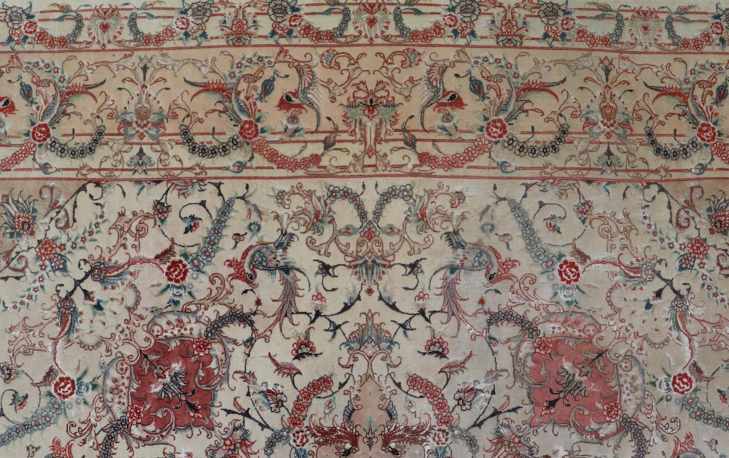 Wool & Silk Vintage Tabriz Design Medallion Rug with Intricate Floral Elements. Keivan Woven Arts / rug X23 - 0602, country of origin / type/ Tabriz, circa 1960 Measures: 8'1 x 11'2 This outstanding vintage Tabriz design carpet is primarily charac... - Keivan Woven ArtsX23 - 0602 - 24480Rug