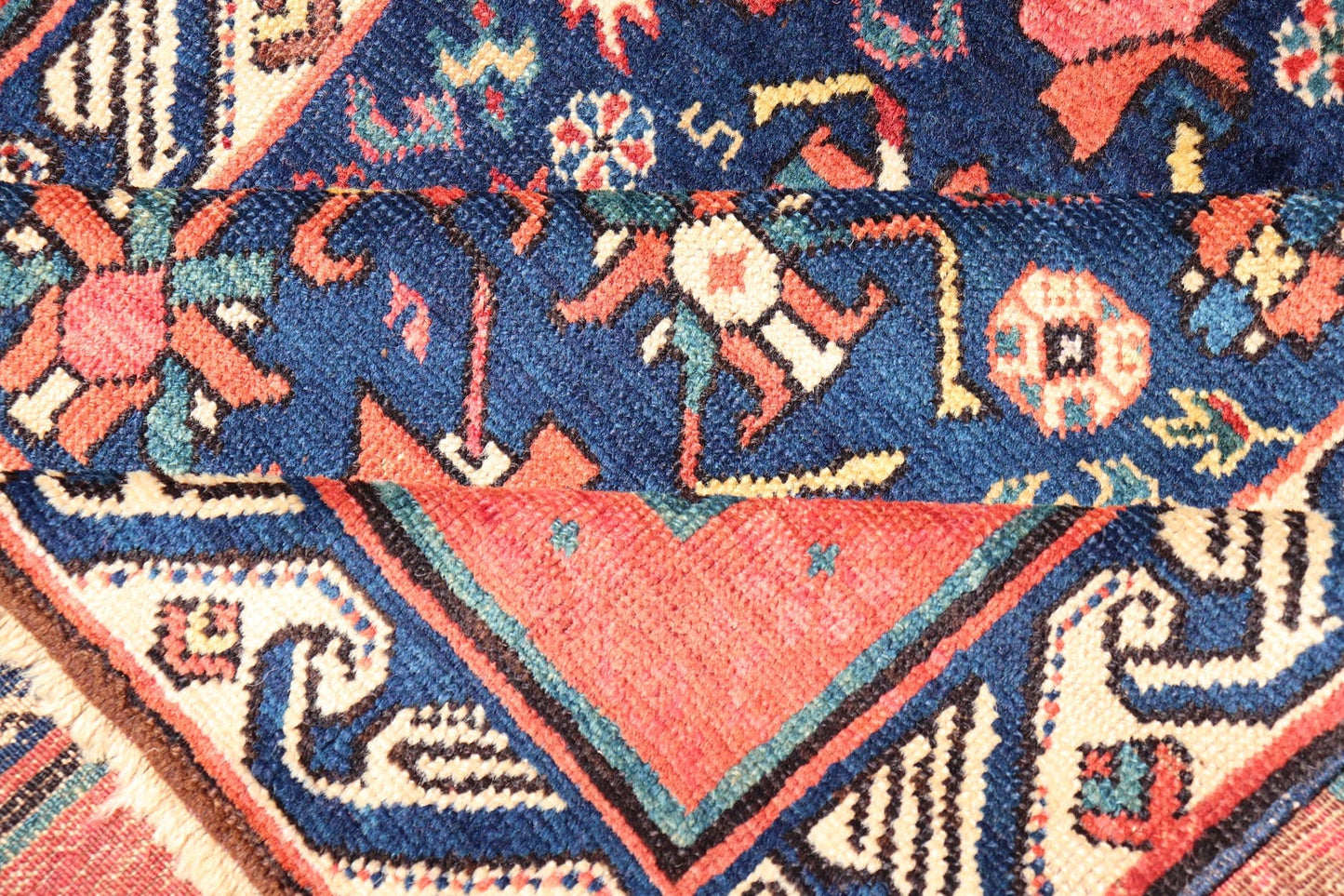 Antique Caucasian Seychour Runner in Medium Blue Background and Rich Colors. Keivan Woven Arts / rug X23 - 0607 - 123, country of origin / type: Azerbaijan /Seychour , circa late - 19th century. Measures: 4'0 x 10'9 Antique Seychour rugs are p... - Keivan Woven ArtsX23 - 0607 - 123 - 24504Rug