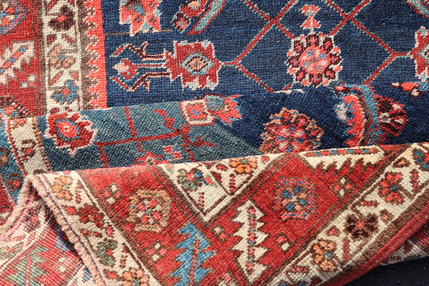 Antique Persian Bidjar Runner with Small Floral Motifs in Blue, Red, and Ivory. Keivan Woven Arts / rug /X23 - 0819 - 399, country of origin / type: Iran / Bidjar, circa 1900 Measures: 3'6 x 10'0 This antique Persian Bidjar wide runner features a be... - Keivan Woven ArtsX23 - 0819 - 399 - 24880Rug