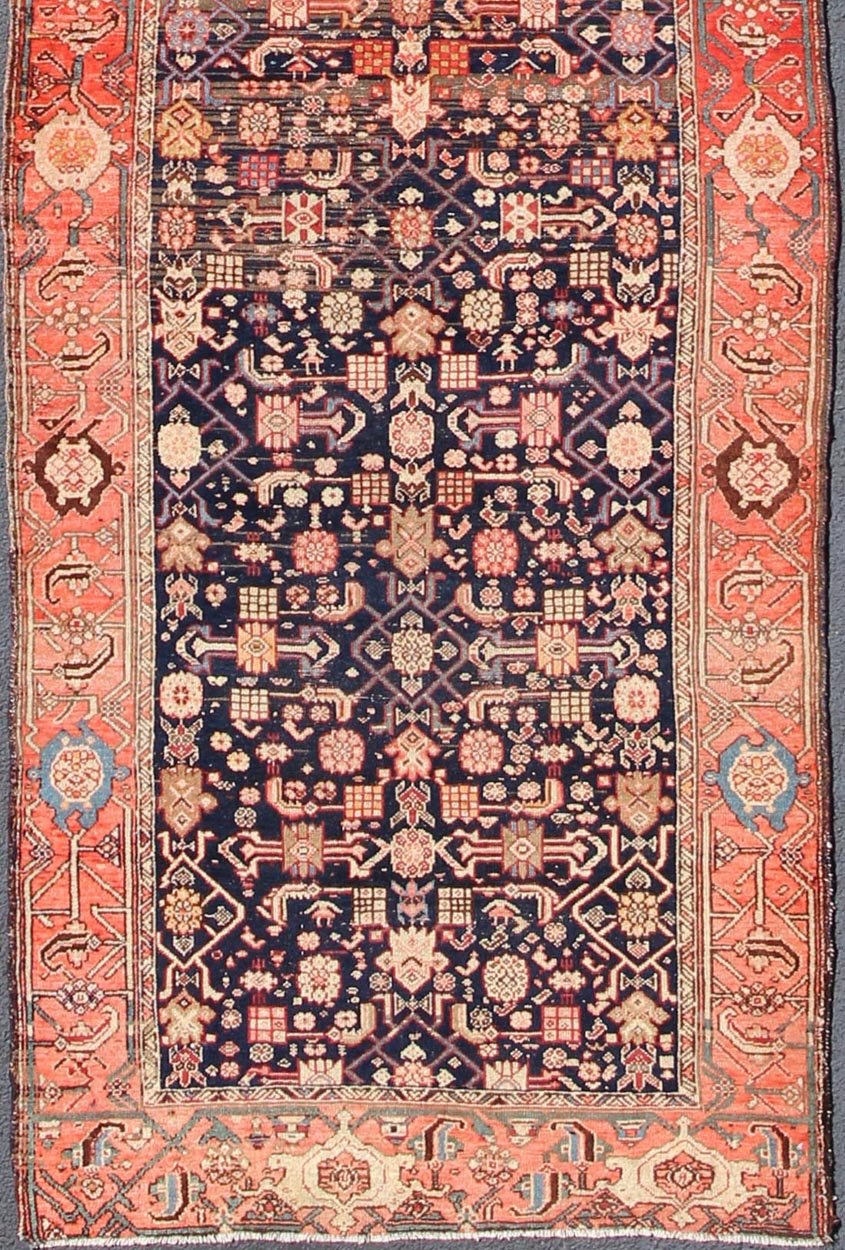 Variegated Border Malayer antique runner from Persia with geometric floral central field design, rug zir - 14, country of origin / type: Iran / Malayer, circa 1900. This antique Persian Malayer long runner, circa early 20th century, relies heavily... - Keivan Woven ArtsZIR - 14 - 9400Rug