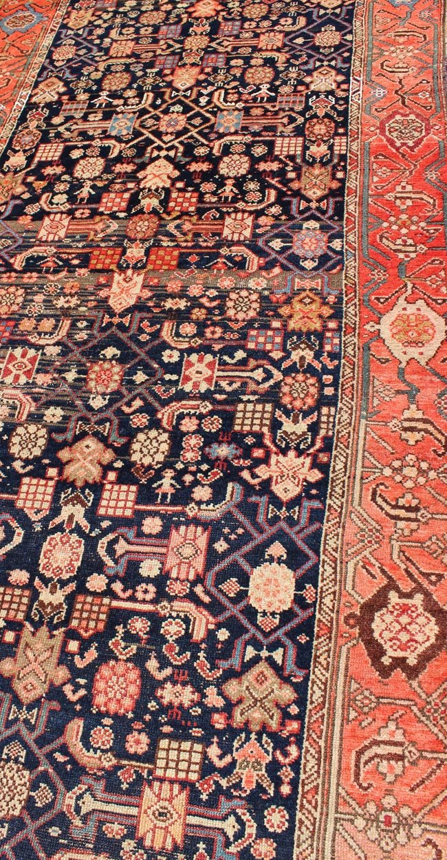 Variegated Border Malayer antique runner from Persia with geometric floral central field design, rug zir - 14, country of origin / type: Iran / Malayer, circa 1900. This antique Persian Malayer long runner, circa early 20th century, relies heavily... - Keivan Woven ArtsZIR - 14 - 9400Rug