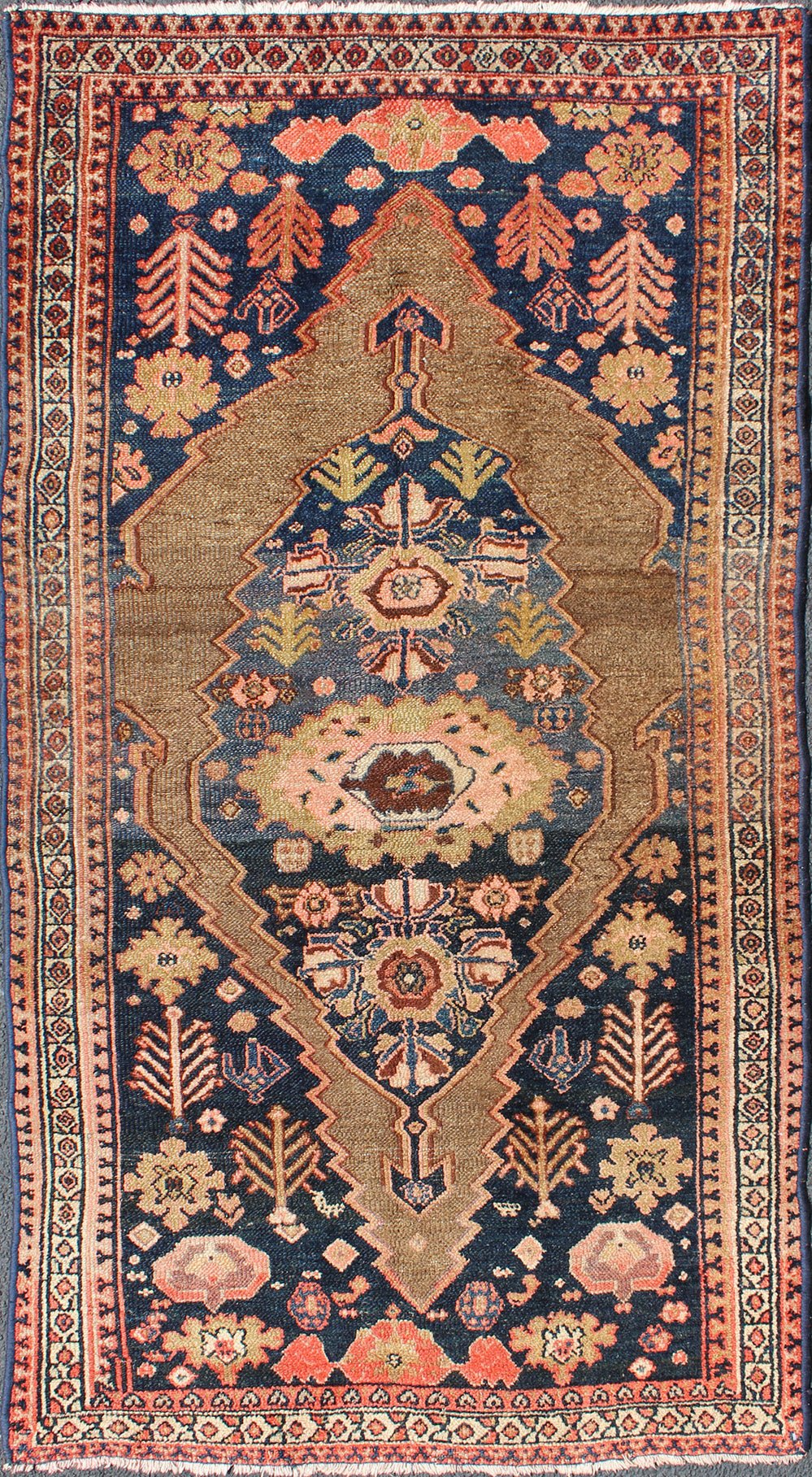 Tribal Medallion Design Antique Persian Serab Rug in Camel and Shades of Blue. this antique rug with Medallion design in camel and shades of blue, rug zir - 18, country of origin / type: Iran / Serab, circa 1900. Keivan Woven Arts This handwoven,... - Keivan Woven ArtsZIR - 18 - 10086Rug