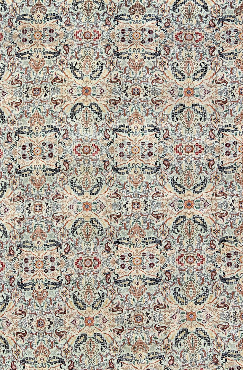Fine Persian Kashan in Celadon green, light blue field Intricate Floral Motifs Persian Kashan rug with all - over blossom design, Keivan Woven Arts/rug /zir - 4, country of origin / type: Iran / Kashan, circa 1940 Measures: 9' x 11'7 ... - Keivan Woven ArtsZIR - 4 - 9872Rug