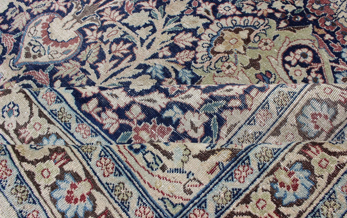 Navy Blue Antique Persian Fine Tabriz Rug with All - Over Large Scale Flowers. Navy Blue, ivory and multi colors antique Persian Tabriz rug with all - over large scale floral design, rug zir - 5, country of origin / type: Iran / Tabriz, circa 1910 ... - Keivan Woven ArtsZIR - 5 - 9878Rug
