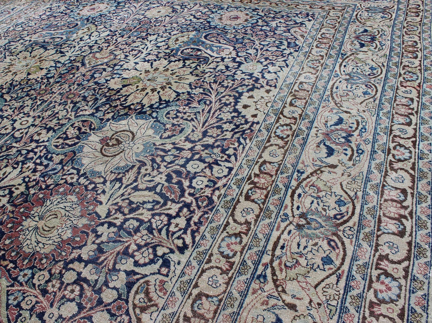 Navy Blue Antique Persian Fine Tabriz Rug with All - Over Large Scale Flowers. Navy Blue, ivory and multi colors antique Persian Tabriz rug with all - over large scale floral design, rug zir - 5, country of origin / type: Iran / Tabriz, circa 1910 ... - Keivan Woven ArtsZIR - 5 - 9878Rug