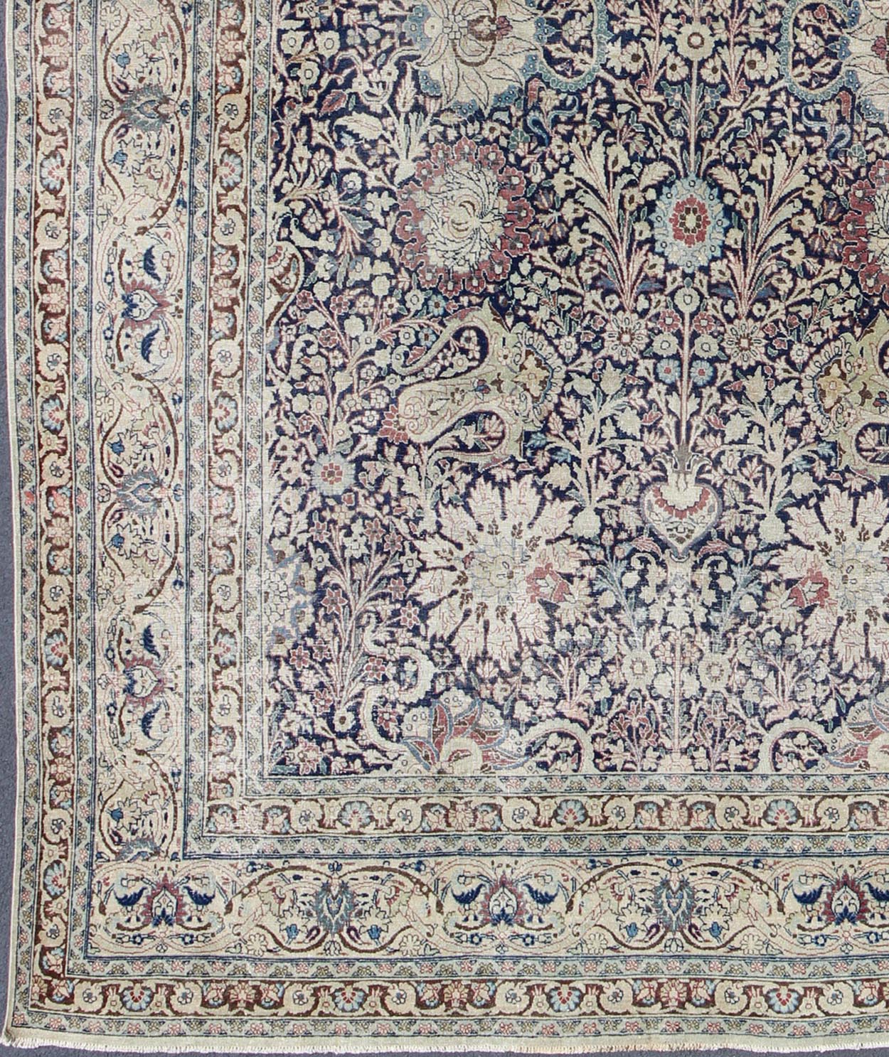 Navy Blue Antique Persian Fine Tabriz Rug with All - Over Large Scale Flowers. Navy Blue, ivory and multi colors antique Persian Tabriz rug with all - over large scale floral design, rug zir - 5, country of origin / type: Iran / Tabriz, circa 1910 ... - Keivan Woven ArtsZIR - 5 - 9878Rug