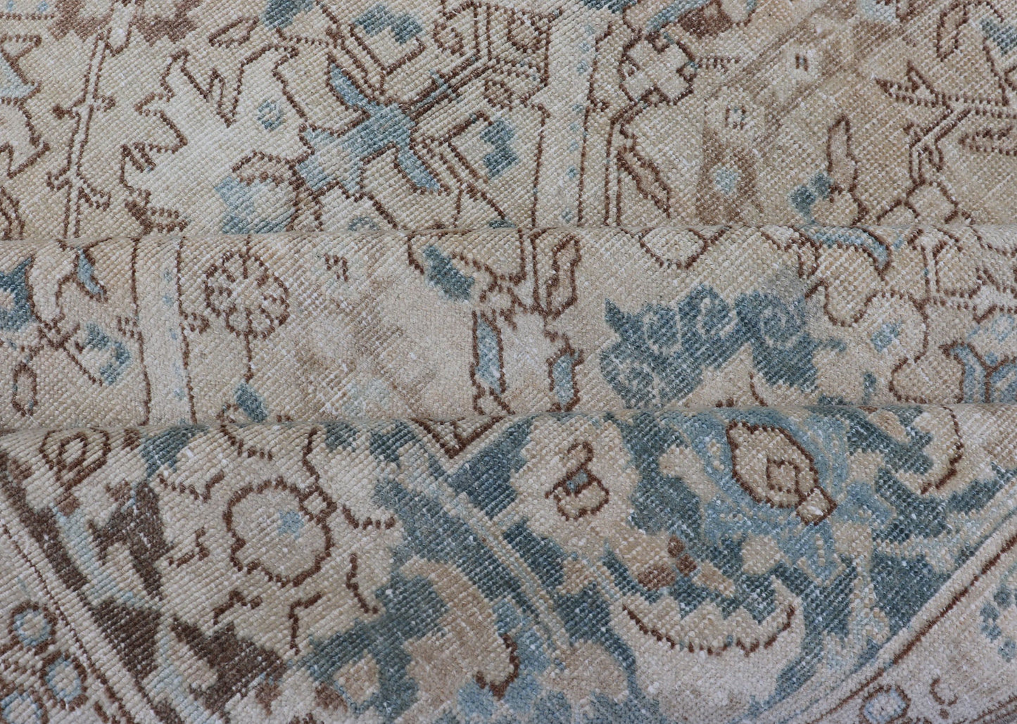 Blue, brown and Tan Persian Antique Tabriz Rug with All - Over Geometric Design. Tan background Persian Tabriz rug with geometric design, rug ZIR - 65 - KV - 11, country of origin / type: Iran / Tabriz, circa 1930. This magnificent early 20th centur... - Keivan Woven ArtsZIR - 65 - KV - 11 - 15054