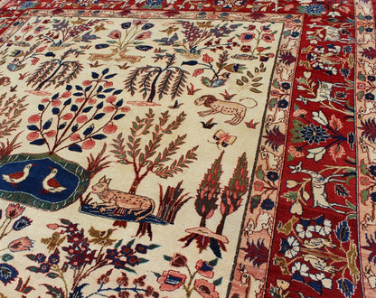 Keivan Woven Arts, 10 - 70716,Vintage Fine Isfahan Rug With Nature Motifs in Ivory, Blue, Brown & Red. Semi antique Persian Isfahan rug with nature motifs in ivory Blue, Brown and red, rug 10 - 70716, country of origin / type: Iran / Isfahan, circa 1950. ... - Keivan Woven Arts10 - 70716 - 2155Rug