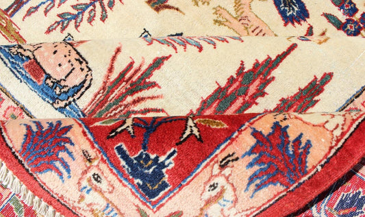 Keivan Woven Arts, 10 - 70716,Vintage Fine Isfahan Rug With Nature Motifs in Ivory, Blue, Brown & Red. Semi antique Persian Isfahan rug with nature motifs in ivory Blue, Brown and red, rug 10 - 70716, country of origin / type: Iran / Isfahan, circa 1950. ... - Keivan Woven Arts10 - 70716 - 2155Rug