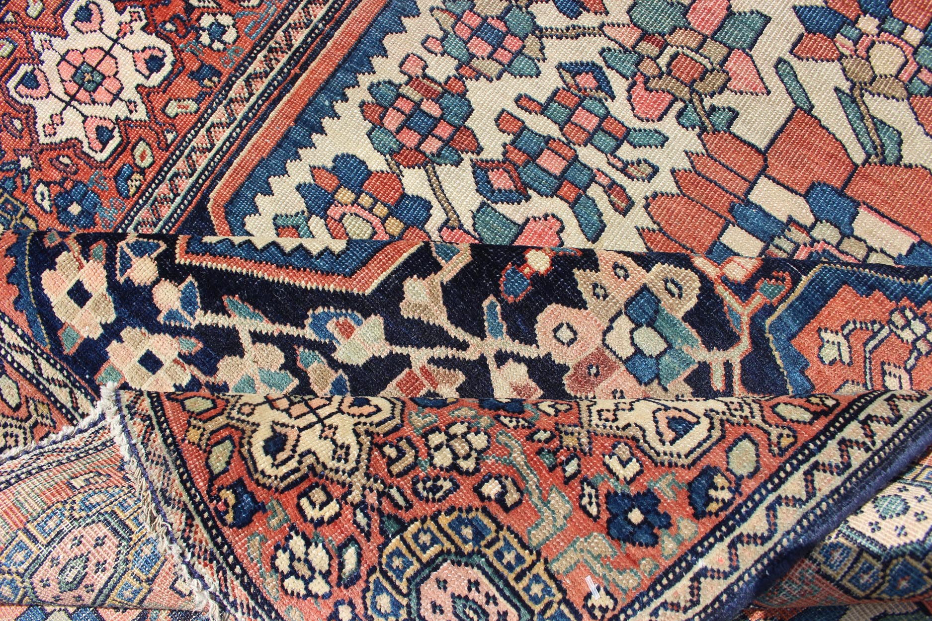 Antique Sarouk Farahan Rug with Branching Floral, Sub - Geometric Motifs This exquisite antique Farahan carpet bears an oversized central medallion and branching floral motifs. Alternating sub - geometric motifs compose the surrounding border. The p... - Keivan Woven Arts10 - 81112 - 1072Rug