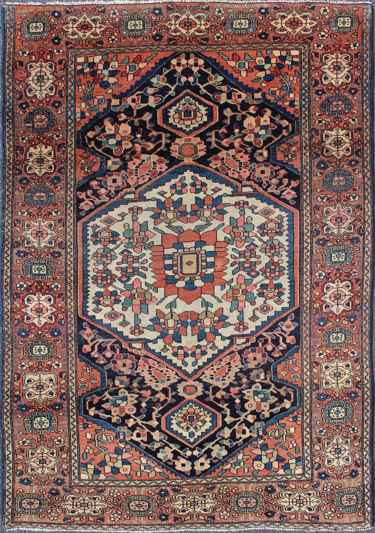 Antique Sarouk Farahan Rug with Branching Floral, Sub - Geometric Motifs This exquisite antique Farahan carpet bears an oversized central medallion and branching floral motifs. Alternating sub - geometric motifs compose the surrounding border. The p... - Keivan Woven Arts10 - 81112 - 1072Rug