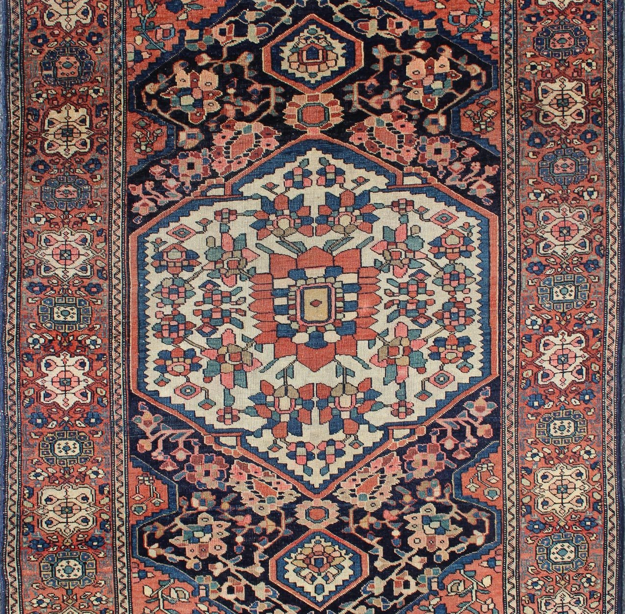 Antique Sarouk Farahan Rug with Branching Floral, Sub - Geometric Motifs This exquisite antique Farahan carpet bears an oversized central medallion and branching floral motifs. Alternating sub - geometric motifs compose the surrounding border. The p... - Keivan Woven Arts10 - 81112 - 1072Rug