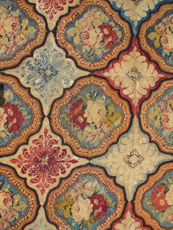 Antique English Needlepoint from the late - 18th Century with Beautiful Flowers. Measures: 5'10 x 6'1. This striking, antique English needlepoint was beautifully crafted during the late 18th Century and remains in remarkably good condition. It is c... - Keivan Woven Arts10 - 81114 - 1526Rug