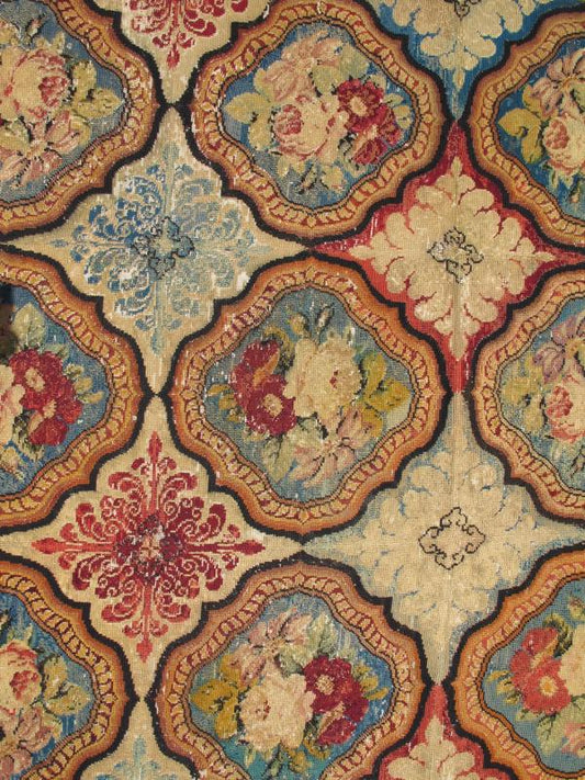Antique English Needlepoint from the late - 18th Century with Beautiful Flowers. Measures: 5'10 x 6'1. This striking, antique English needlepoint was beautifully crafted during the late 18th Century and remains in remarkably good condition. It is c... - Keivan Woven Arts10 - 81114 - 1526Rug