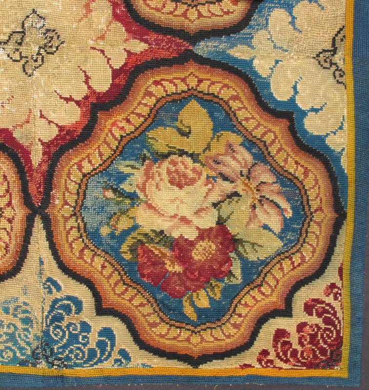 Antique English Needlepoint from the late - 18th Century with Beautiful Flowers. Measures: 5'10 x 6'1. This striking, antique English needlepoint was beautifully crafted during the late 18th Century and remains in remarkably good condition. It is c... - Keivan Woven Arts10 - 81114 - 1526Rug