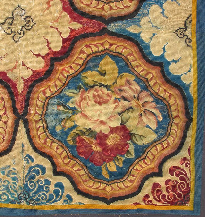 Antique English Needlepoint from the late - 18th Century with Beautiful Flowers. Measures: 5'10 x 6'1. This striking, antique English needlepoint was beautifully crafted during the late 18th Century and remains in remarkably good condition. It is c... - Keivan Woven Arts10 - 81114 - 1526Rug