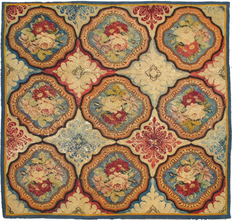 Antique English Needlepoint from the late - 18th Century with Beautiful Flowers. Measures: 5'10 x 6'1. This striking, antique English needlepoint was beautifully crafted during the late 18th Century and remains in remarkably good condition. It is c... - Keivan Woven Arts10 - 81114 - 1526Rug