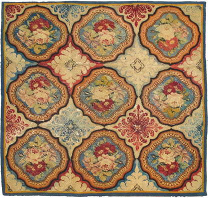 Antique English Needlepoint from the late - 18th Century with Beautiful Flowers. Measures: 5'10 x 6'1. This striking, antique English needlepoint was beautifully crafted during the late 18th Century and remains in remarkably good condition. It is c... - Keivan Woven Arts10 - 81114 - 1526Rug