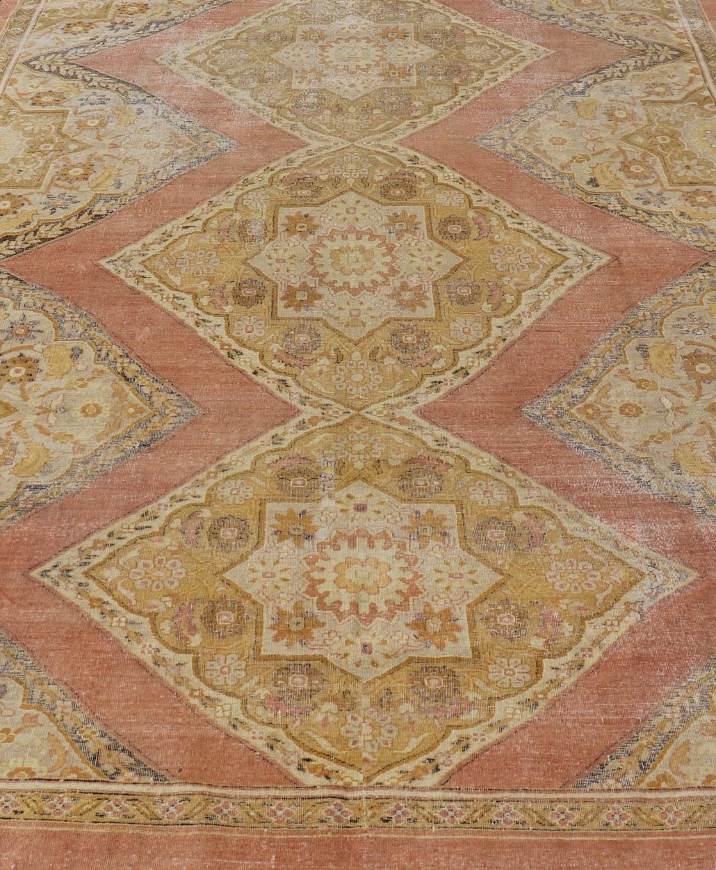 Antique Indian Agra Rug in Acidic Yellow Green, Pink and Ivory Antique Hand Knotted Indian Amritsar rug in acidic yellow green, pink, ivory and blue highlights. rug / 10 - 91003. 1890 circa Keivan Woven Arts/ Antique Amritsar, Antique Agra. ... - Keivan Woven Arts10 - 91003 - 2647Rug