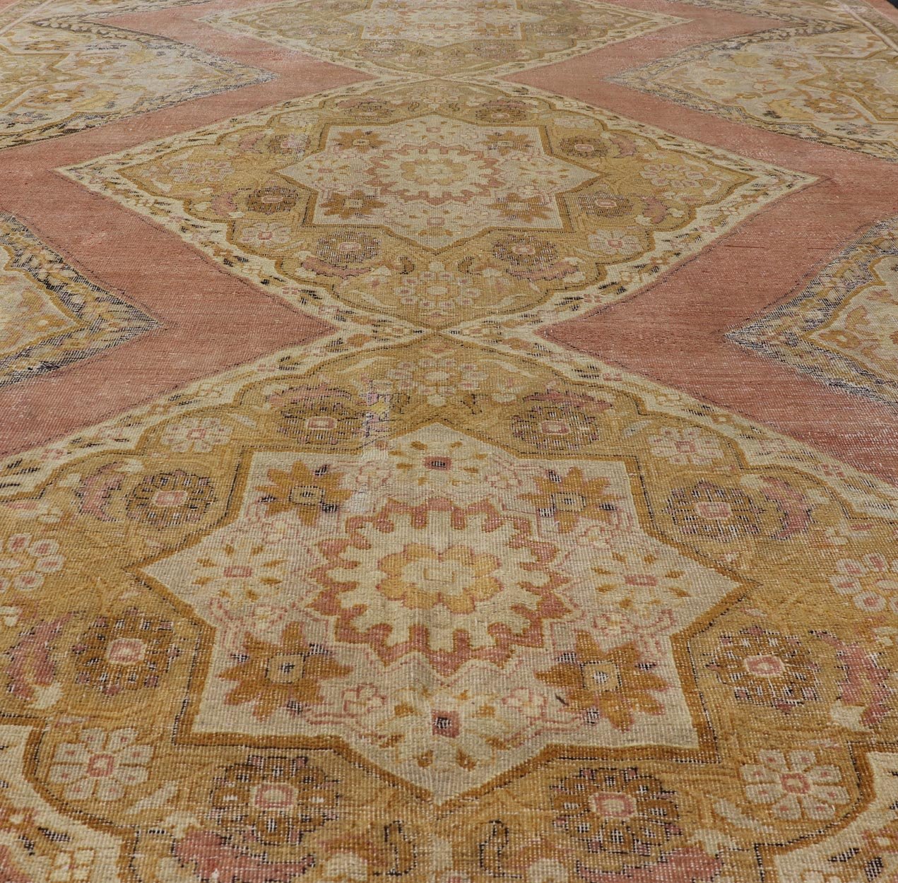 Antique Indian Agra Rug in Acidic Yellow Green, Pink and Ivory Antique Hand Knotted Indian Amritsar rug in acidic yellow green, pink, ivory and blue highlights. rug / 10 - 91003. 1890 circa Keivan Woven Arts/ Antique Amritsar, Antique Agra. ... - Keivan Woven Arts10 - 91003 - 2647Rug