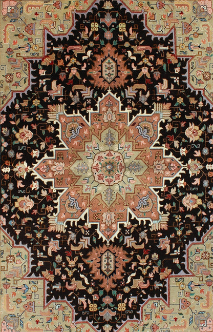 Fine Weave Persian Vintage Tabriz Carpet with Intricate Design in Black Color Black background Persian vintage Tabriz carpet with intricate floral elements, rug lok - 1176, country of origin / type: Iran / Tabriz, circa 1970 This outstandin... - Keivan Woven Arts10 - K - 1176 - 8889Rug