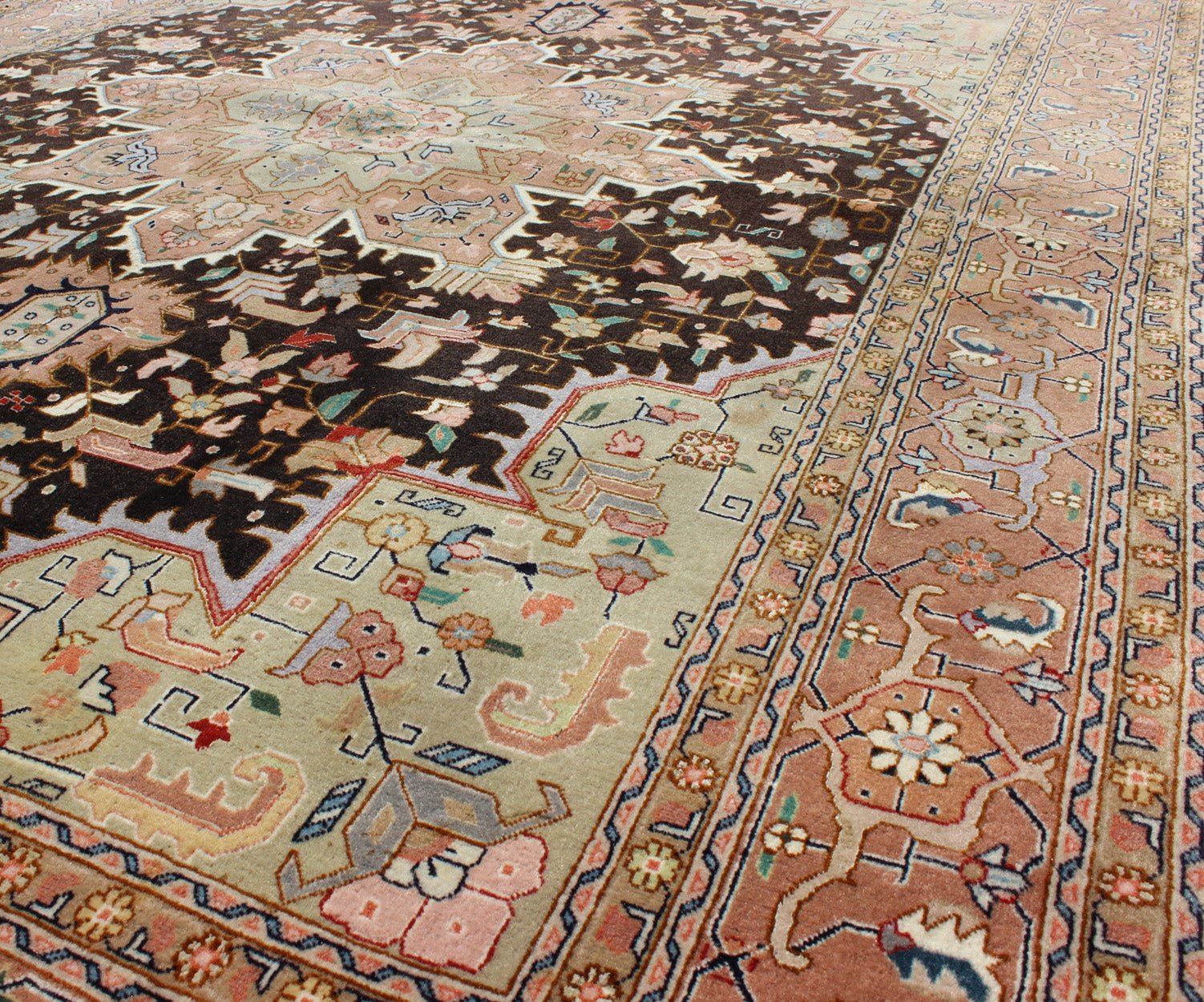 Fine Weave Persian Vintage Tabriz Carpet with Intricate Design in Black Color Black background Persian vintage Tabriz carpet with intricate floral elements, rug lok - 1176, country of origin / type: Iran / Tabriz, circa 1970 This outstandin... - Keivan Woven Arts10 - K - 1176 - 8889Rug
