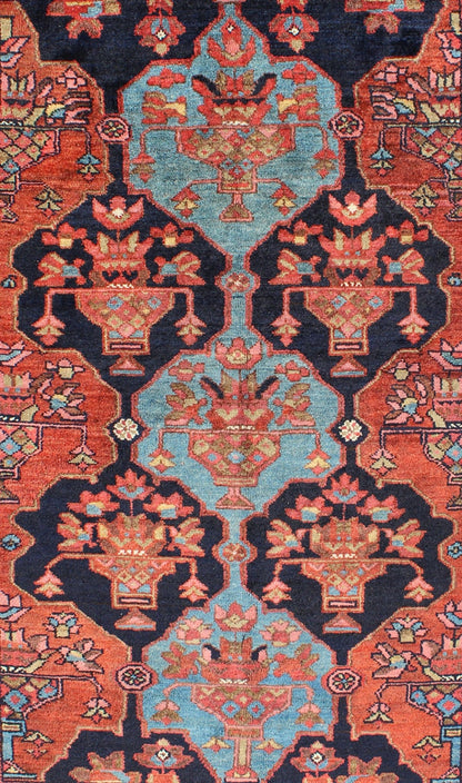 Antique Rare Persian Khamseh Rug in Ink Blue and Terra Cotta - Keivan Woven Arts10 - KE - 303Rugs