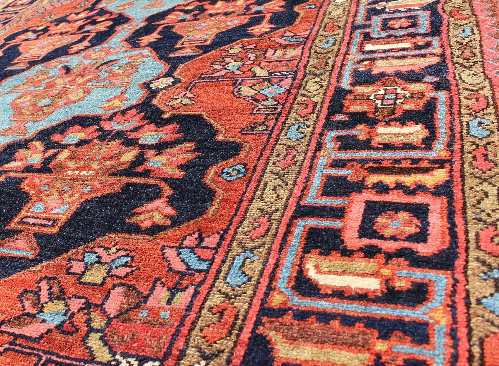 Antique Rare Persian Khamseh Rug in Ink Blue and Terra Cotta - Keivan Woven Arts10 - KE - 303Rugs