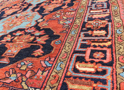 Antique Rare Persian Khamseh Rug in Ink Blue and Terra Cotta - Keivan Woven Arts10 - KE - 303Rugs