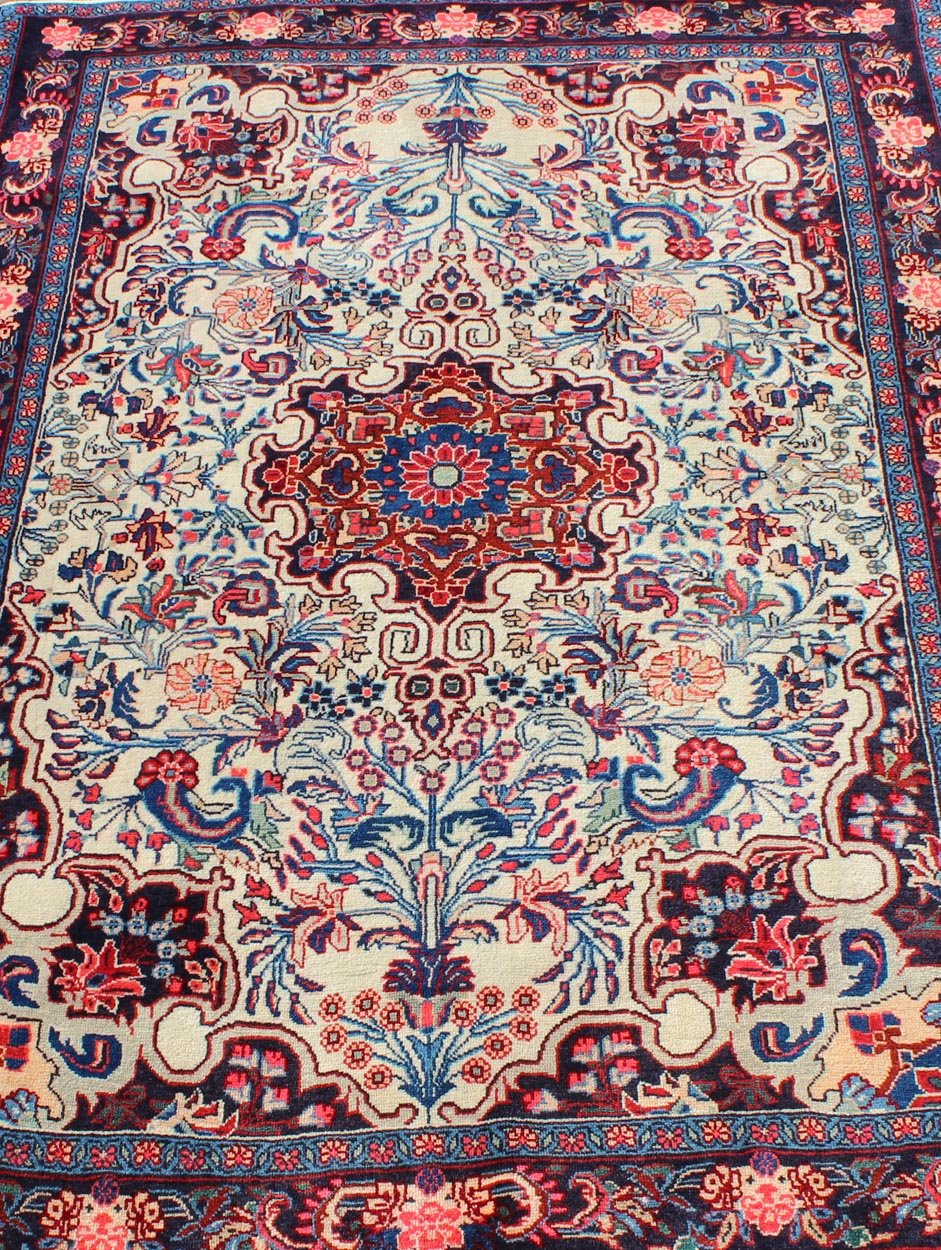 Keivan Woven Arts - Persian Bidjar Vintage Small Rug in Ivory Background and Classic Design. Persian Bidjar Vintage Rug in Multi colors and Classic Design. Rug/10 - KE - 304 Set on ivory background, this Persian carpet features a classic design in... - Keivan Woven Arts10 - KE - 304 - 1300Rug