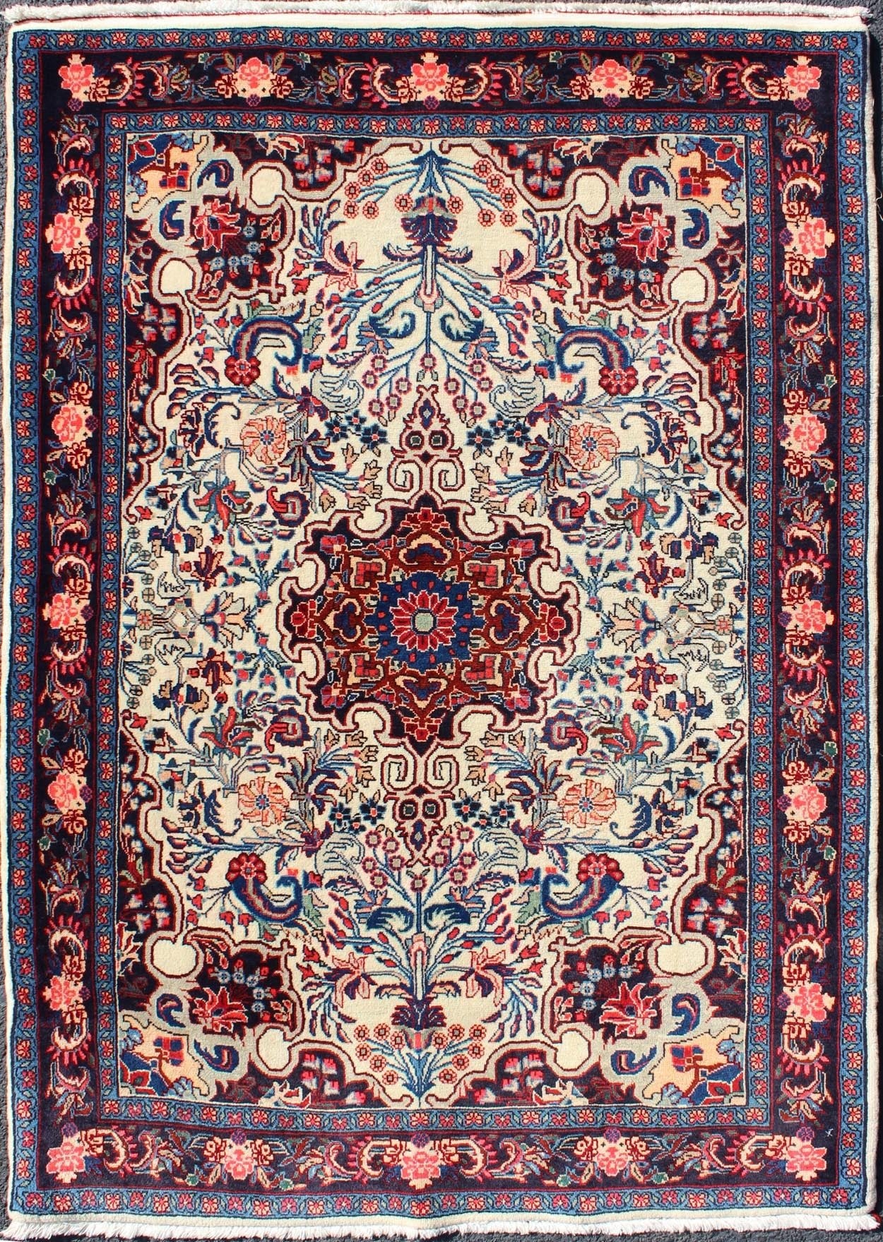 Keivan Woven Arts - Persian Bidjar Vintage Small Rug in Ivory Background and Classic Design. Persian Bidjar Vintage Rug in Multi colors and Classic Design. Rug/10 - KE - 304 Set on ivory background, this Persian carpet features a classic design in... - Keivan Woven Arts10 - KE - 304 - 1300Rug