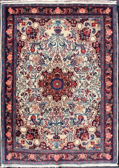 Keivan Woven Arts - Persian Bidjar Vintage Small Rug in Ivory Background and Classic Design. Persian Bidjar Vintage Rug in Multi colors and Classic Design. Rug/10 - KE - 304 Set on ivory background, this Persian carpet features a classic design in... - Keivan Woven Arts10 - KE - 304 - 1300Rug