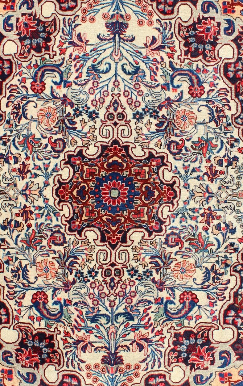 Keivan Woven Arts - Persian Bidjar Vintage Small Rug in Ivory Background and Classic Design. Persian Bidjar Vintage Rug in Multi colors and Classic Design. Rug/10 - KE - 304 Set on ivory background, this Persian carpet features a classic design in... - Keivan Woven Arts10 - KE - 304 - 1300Rug