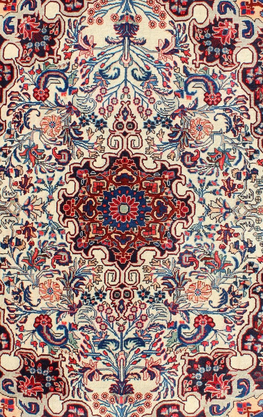 Keivan Woven Arts - Persian Bidjar Vintage Small Rug in Ivory Background and Classic Design. Persian Bidjar Vintage Rug in Multi colors and Classic Design. Rug/10 - KE - 304 Set on ivory background, this Persian carpet features a classic design in... - Keivan Woven Arts10 - KE - 304 - 1300Rug